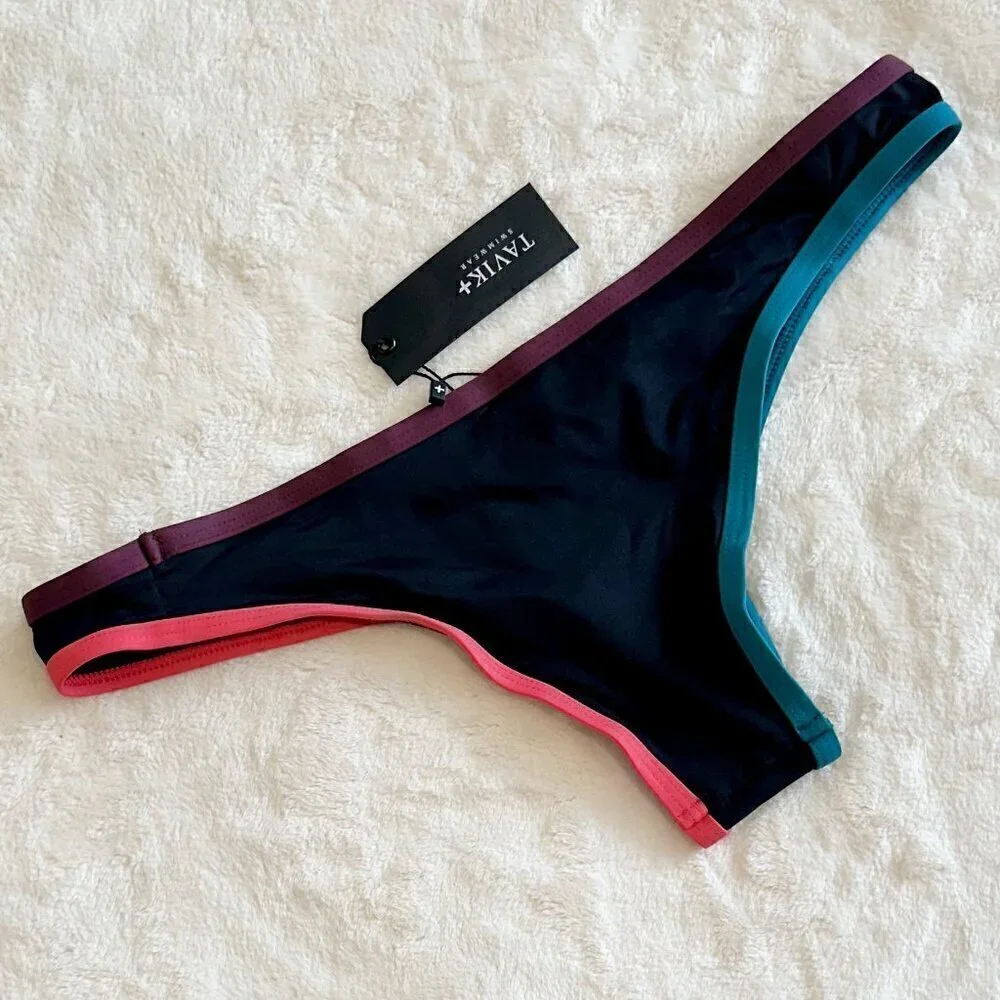 NWT Tavik Jayden Black Color Blocked Bikini Bottom  - Large